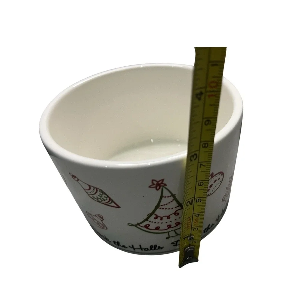 Kohl's Christmas Ceramic Candle Jar Pillar Holder Deck The Halls Tree Lid 5